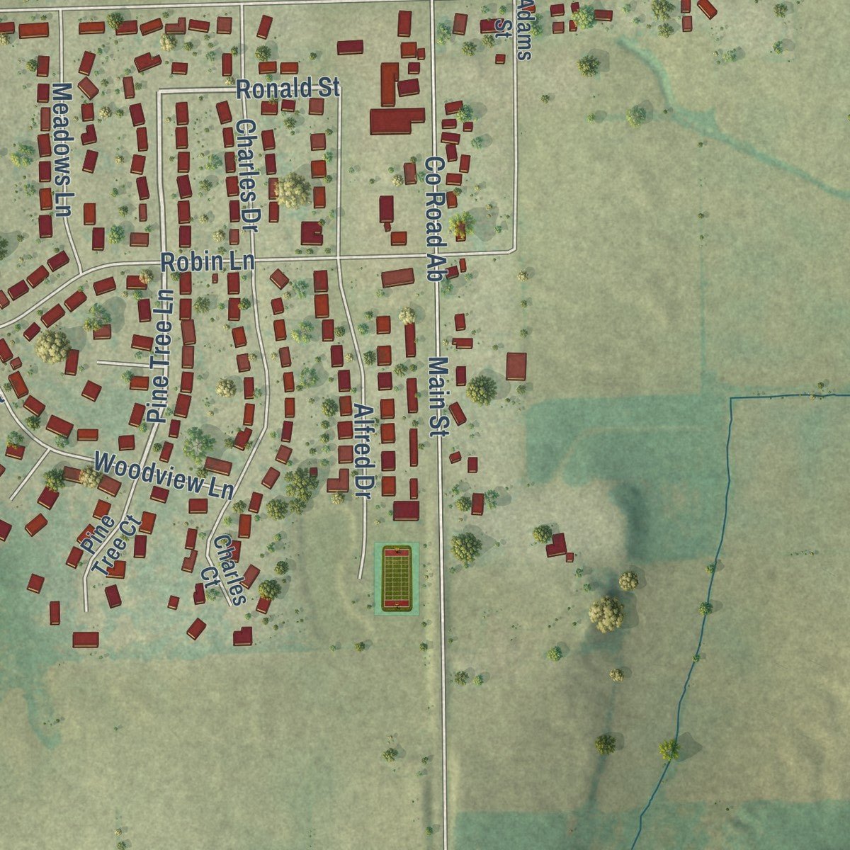 Second close-up of the map of Luxemburg, Wisconsin print showing more streets and buildings