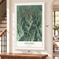 Luyando, Puerto Rico map, 24 x 36 inch print in a white frame by a staircase