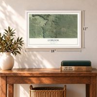 Lybrook, New Mexico map, 12 x 18 inch print in a white frame in an entryway
