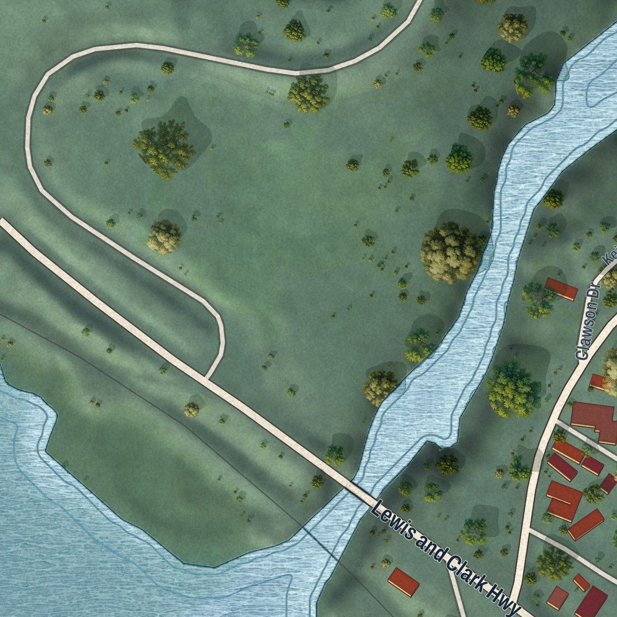 Second close-up of the map of Lyle, Washington print showing more streets and buildings