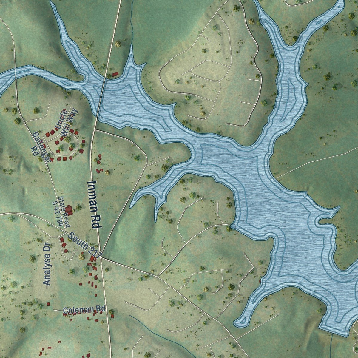 Second close-up of the map of Lyman, South Carolina print showing more streets and buildings