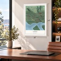 Lyman, Washington map, 18 x 24 inch print in a white frame in a home office