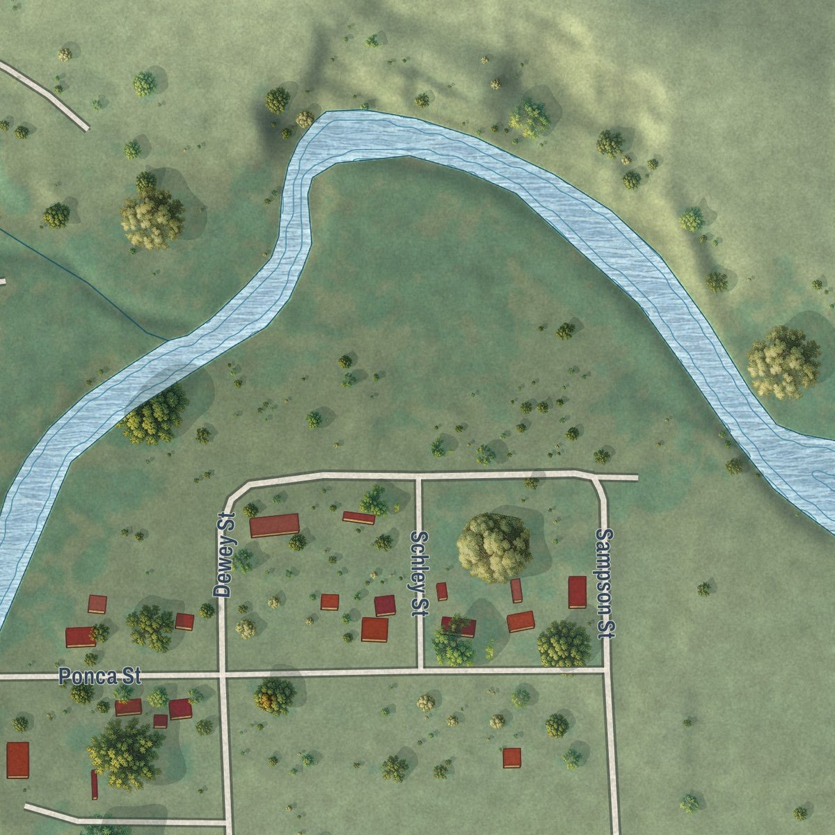 Second close-up of the map of Lynch, Nebraska print showing more streets and buildings