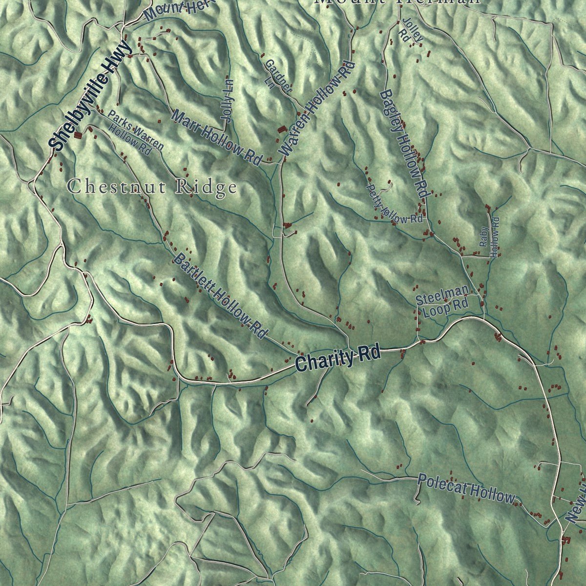 Second close-up of the map of Lynchburg, Moore County, Tennessee print showing more streets and buildings
