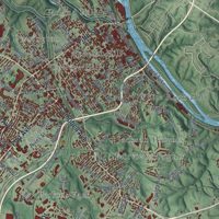 Second close-up of the map of Lynchburg, Virginia print showing more streets and buildings