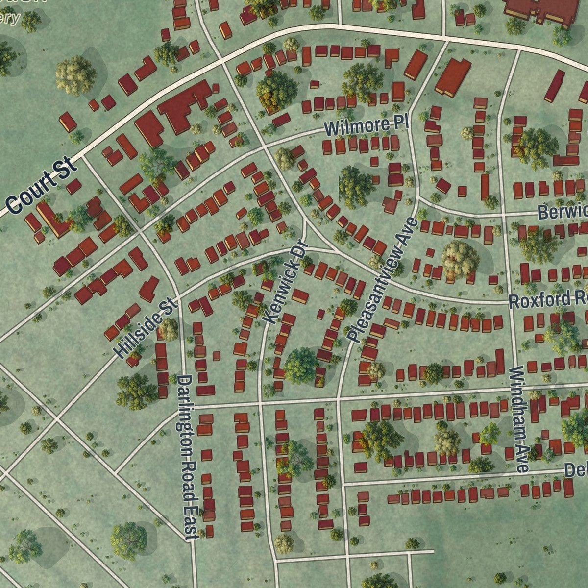 Second close-up of the map of Lyncourt, New York print showing more streets and buildings