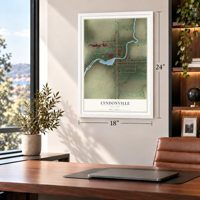 Lyndonville, New York map, 18 x 24 inch print in a white frame in a home office
