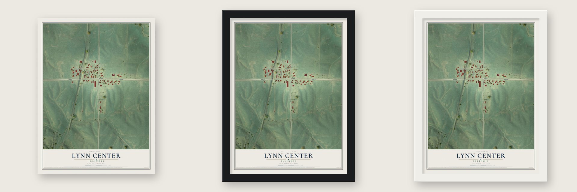 Lynn Center, Illinois map unframed, in a black wood frame and in a white wood frame