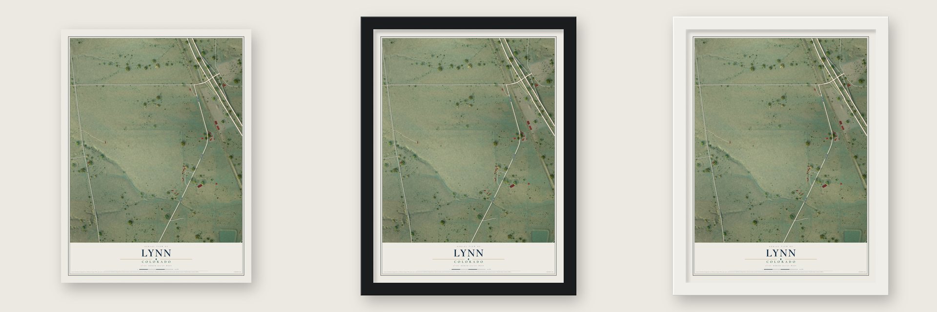 Lynn, Colorado map unframed, in a black wood frame and in a white wood frame