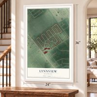 Lynnview, Kentucky map, 24 x 36 inch print in a white frame by a staircase