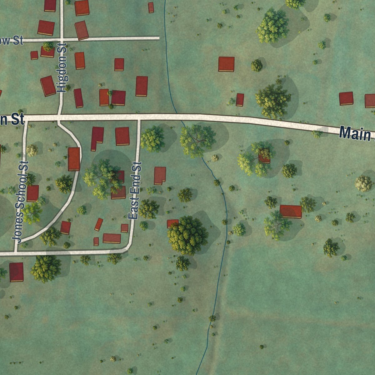 Second close-up of the map of Lynnville, Tennessee print showing more streets and buildings