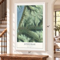 Lynxville, Wisconsin map, 24 x 36 inch print in a white frame by a staircase