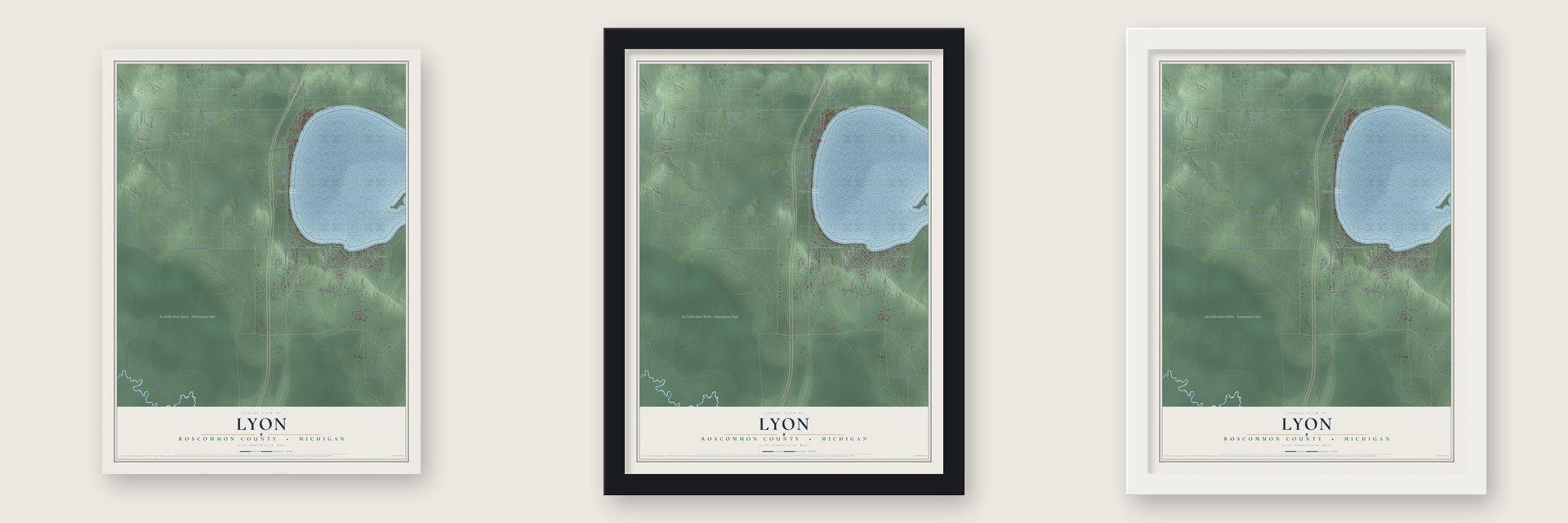 Lyon, Roscommon County, Michigan map unframed, in a black wood frame and in a white wood frame