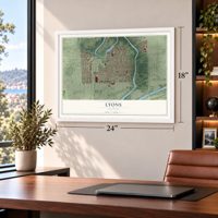 Lyons, Illinois map, 18 x 24 inch print in a white frame in a home office