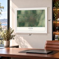 Lyons, Kansas map, 18 x 24 inch print in a white frame in a home office