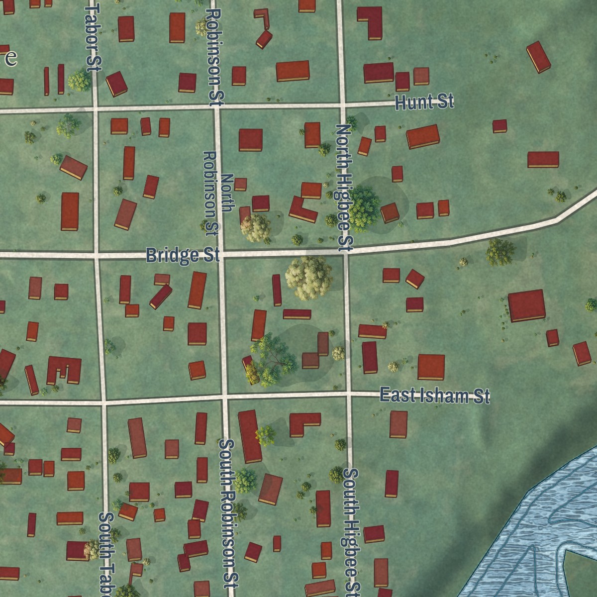 Second close-up of the map of Lyons, Michigan print showing more streets and buildings