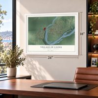 Lyons, Michigan map, 18 x 24 inch print in a white frame in a home office