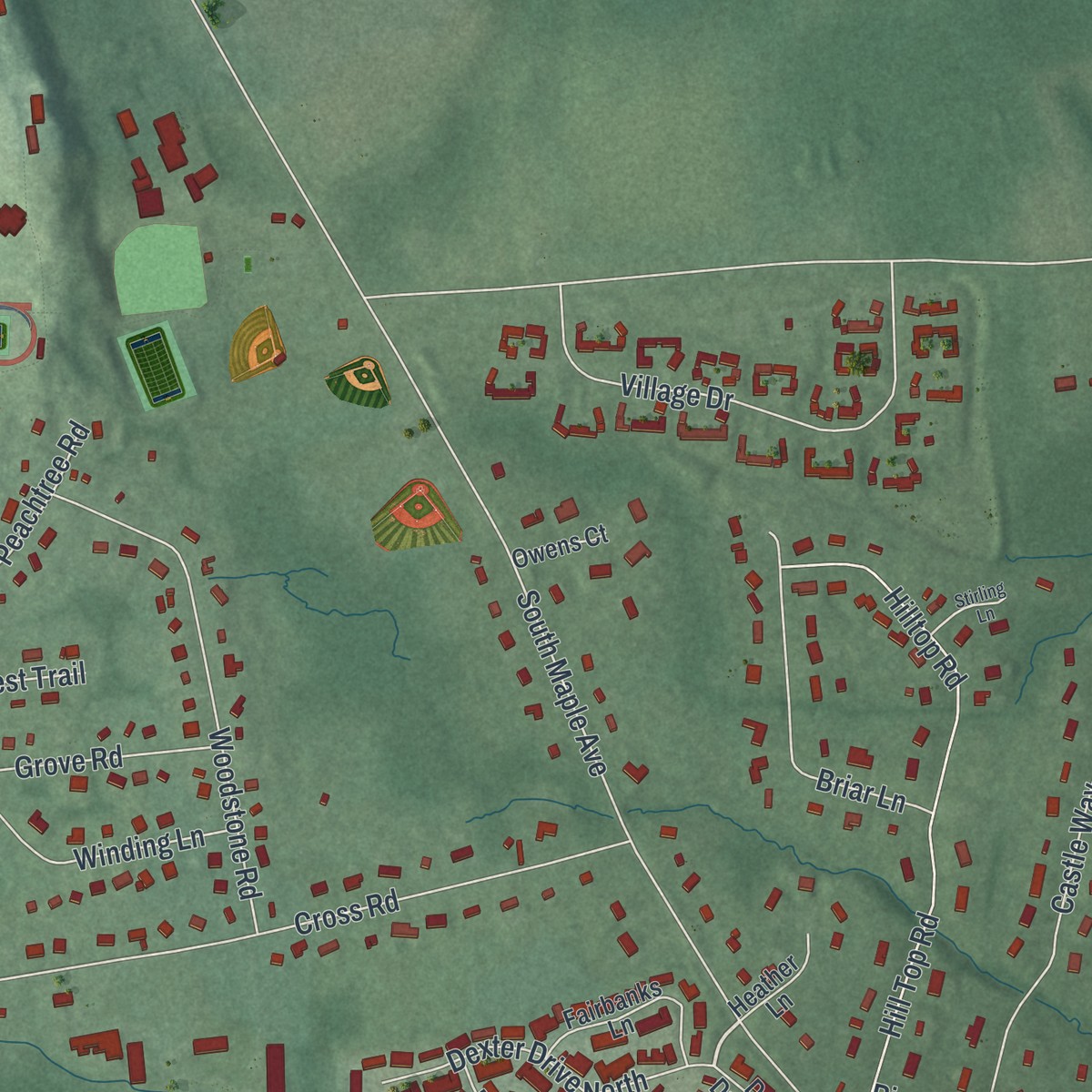 Second close-up of the map of Lyons, New Jersey print showing more streets and buildings