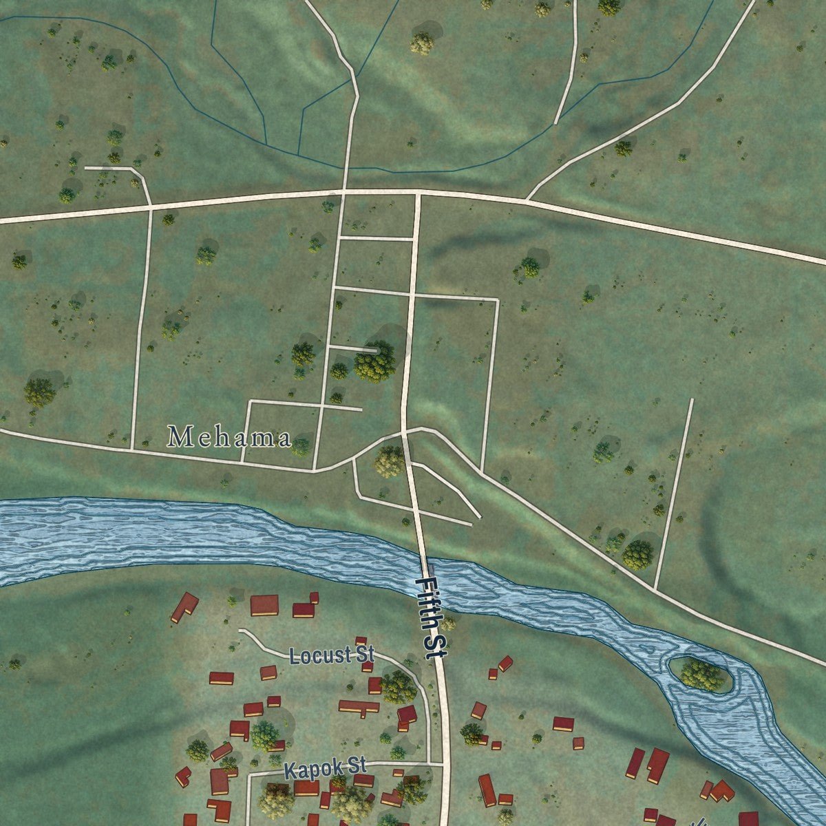 Second close-up of the map of Lyons, Oregon print showing more streets and buildings