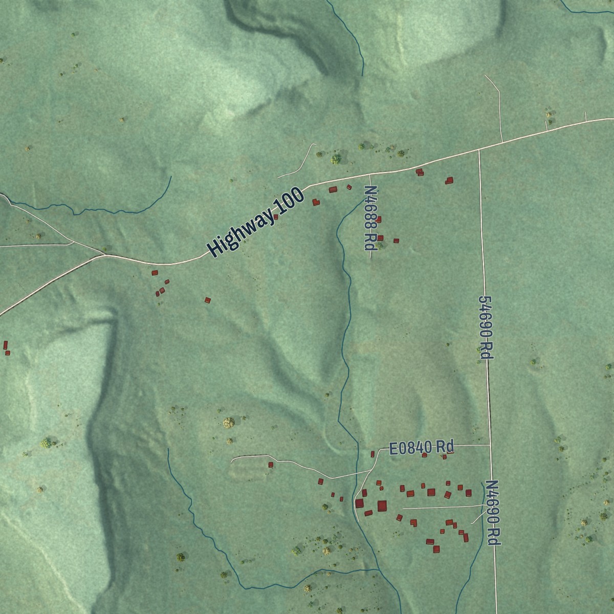 Second close-up of the map of Lyons Switch, Oklahoma print showing more streets and buildings
