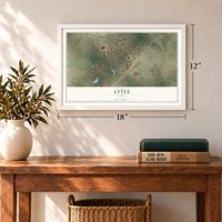 Lytle, Texas map, 12 x 18 inch print in a white frame in an entryway