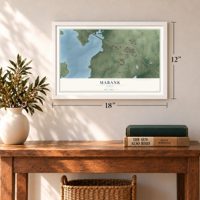 Mabank, Texas map, 12 x 18 inch print in a white frame in an entryway