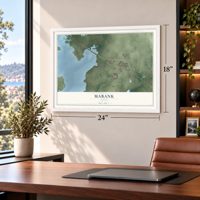 Mabank, Texas map, 18 x 24 inch print in a white frame in a home office