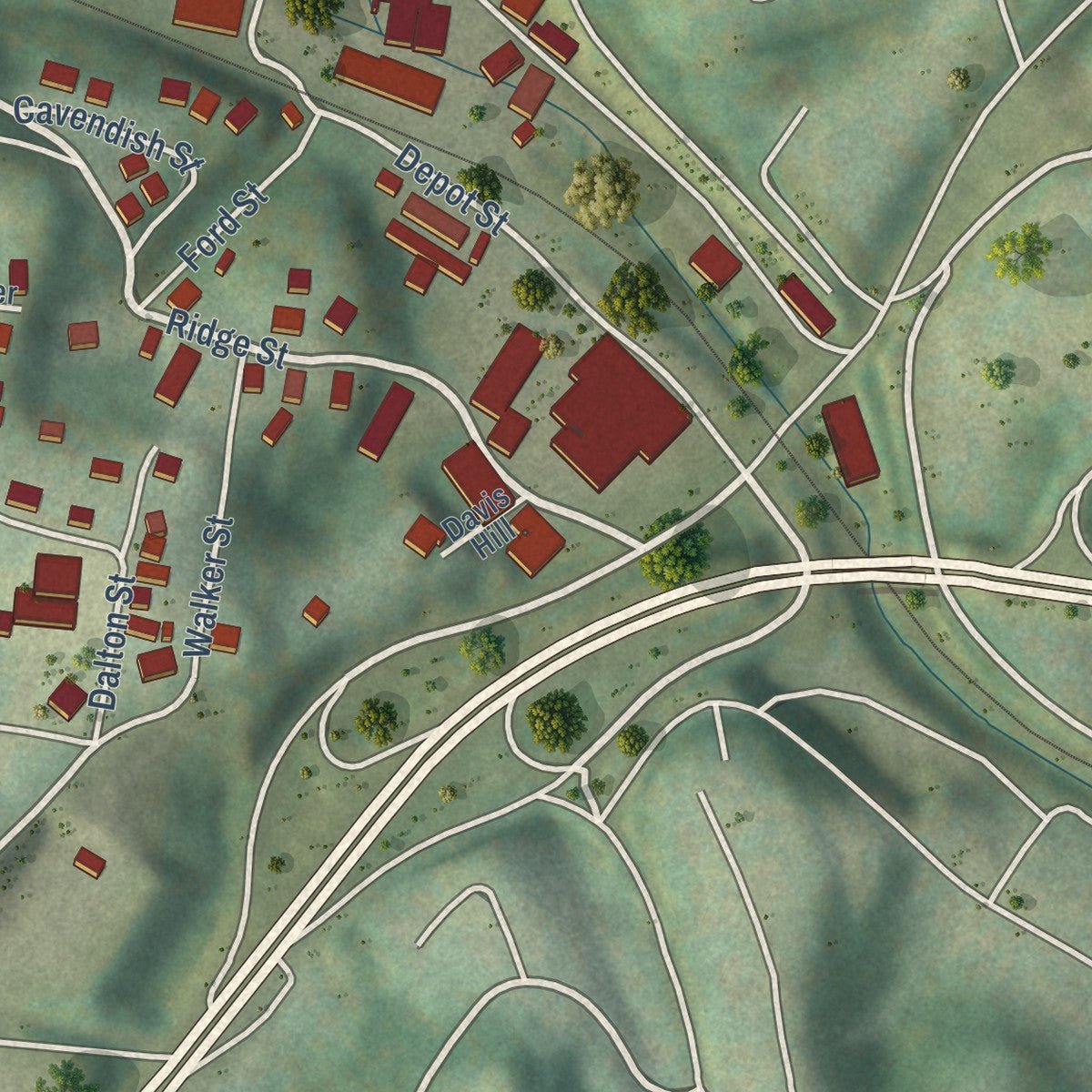 Second close-up of the map of Mabscott, West Virginia print showing more streets and buildings