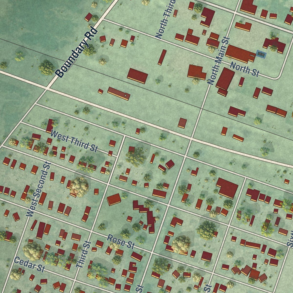 Second close-up of the map of Mabton, Washington print showing more streets and buildings