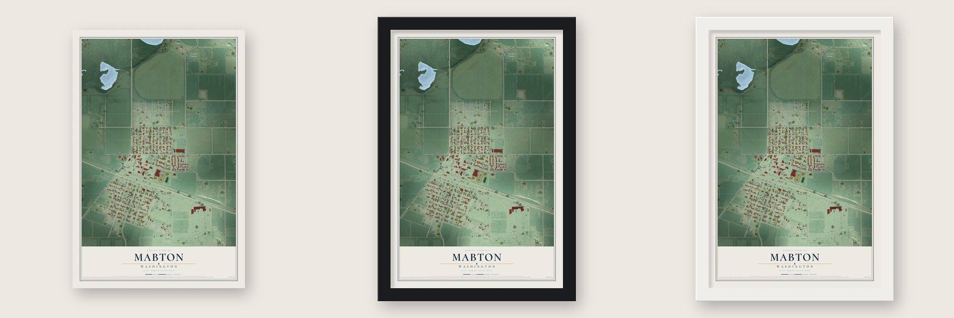 Mabton, Washington map unframed, in a black wood frame and in a white wood frame