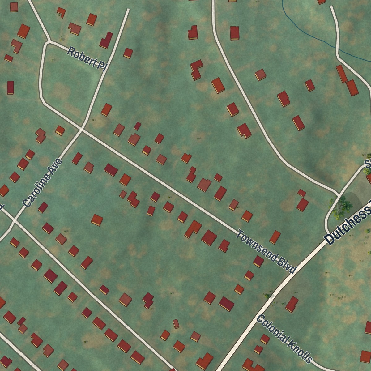 Second close-up of the map of MacDonnell Heights, New York print showing more streets and buildings