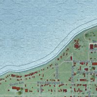 Second close-up of the map of Mackinaw City, Michigan print showing more streets and buildings