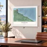 Mackinaw, Michigan map, 18 x 24 inch print in a white frame in a home office
