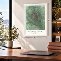 Macon-Bibb County, Georgia map, 18 x 24 inch print in a white frame in a home office