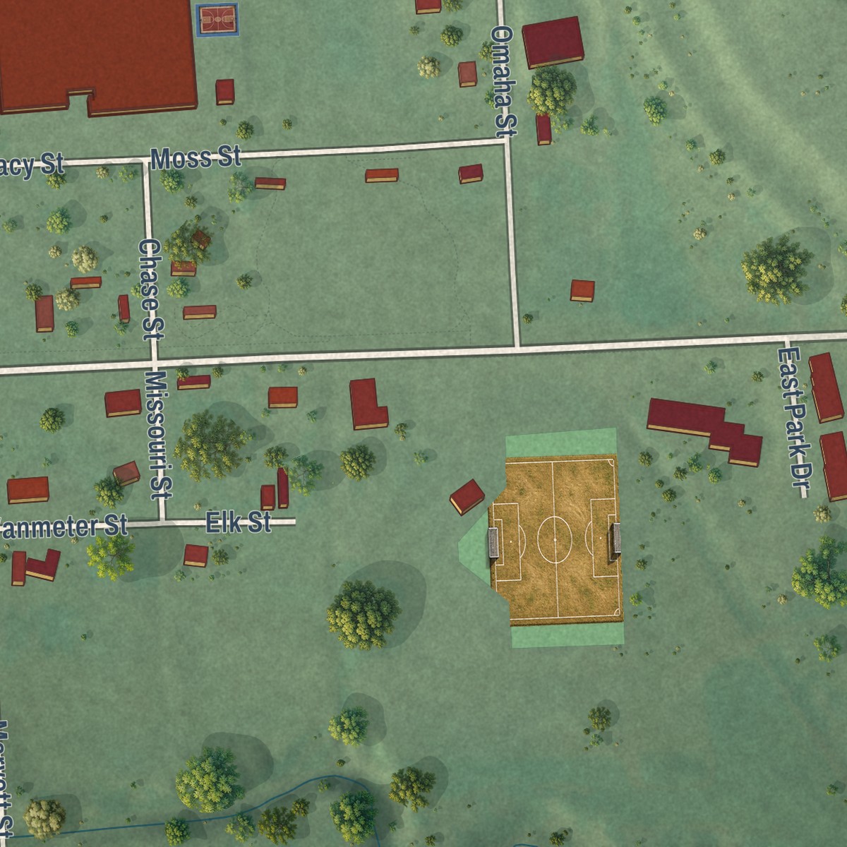 Second close-up of the map of Macy, Nebraska print showing more streets and buildings