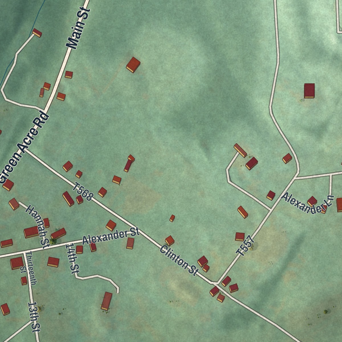Second close-up of the map of Madera, Pennsylvania print showing more streets and buildings