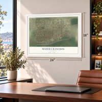 Madera Ranchos, California map, 18 x 24 inch print in a white frame in a home office