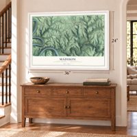 Madison, Clarion County, Pennsylvania map, 24 x 36 inch print in a white frame above a dresser by a staircase