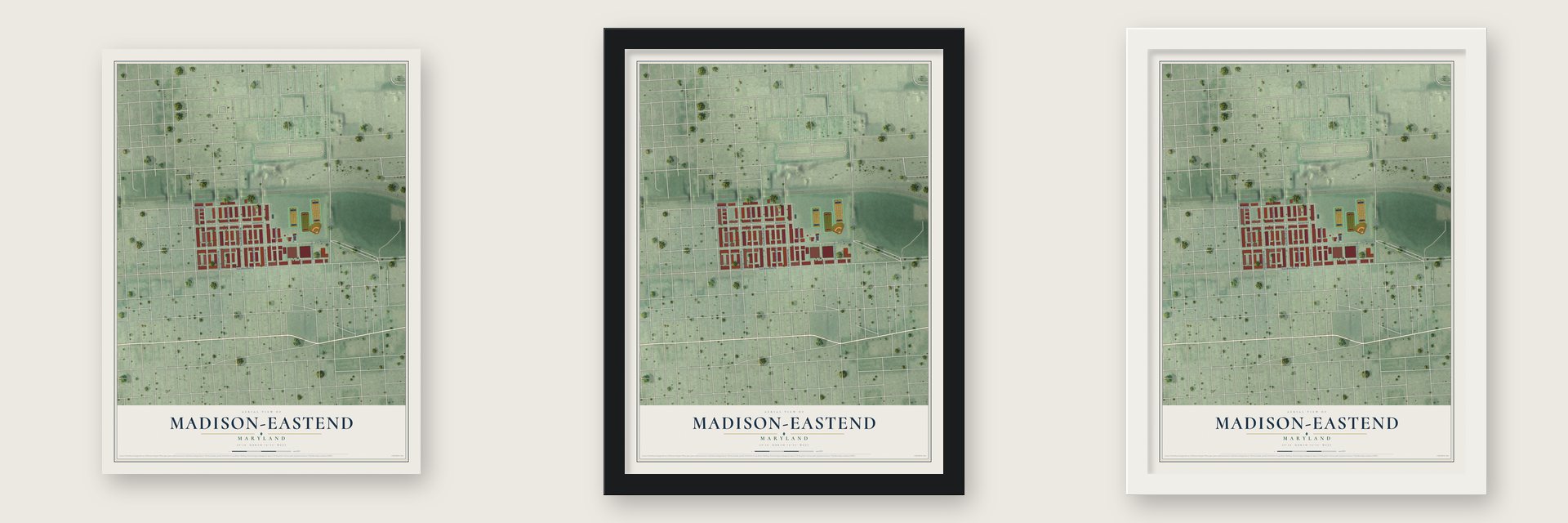 Madison-Eastend, Maryland map unframed, in a black wood frame and in a white wood frame