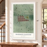 Madison-Eastend, Maryland map, 24 x 36 inch print in a white frame by a staircase