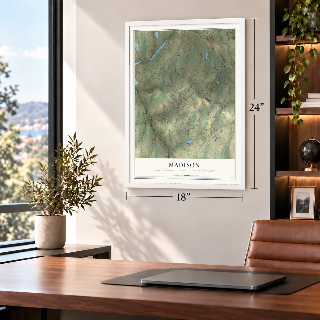 Madison, Lackawanna County, Pennsylvania map, 18 x 24 inch print in a white frame in a home office