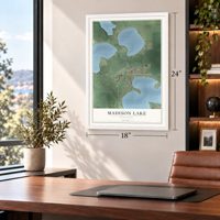 Madison Lake, Minnesota map, 18 x 24 inch print in a white frame in a home office