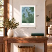 Madison, Maryland map, 12 x 18 inch print in a white frame in an entryway