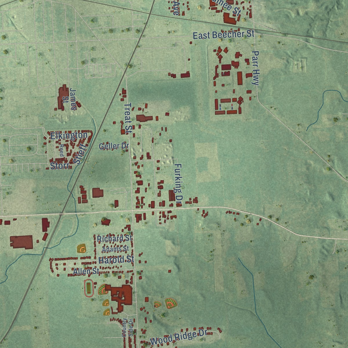 Second close-up of the map of Madison, Michigan print showing more streets and buildings