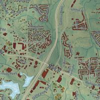 Second close-up of the map of Madison, Mississippi print showing more streets and buildings