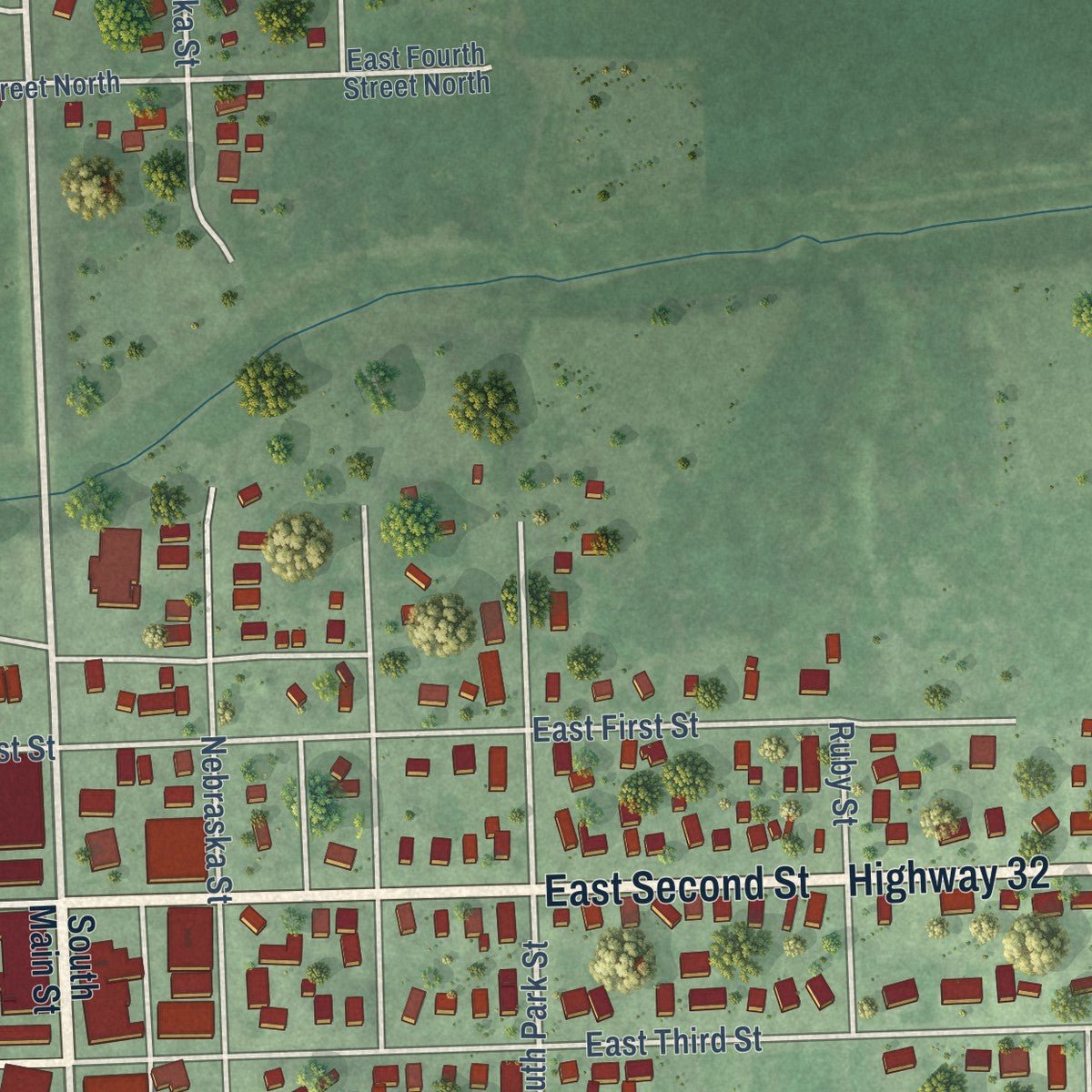 Second close-up of the map of Madison, Nebraska print showing more streets and buildings