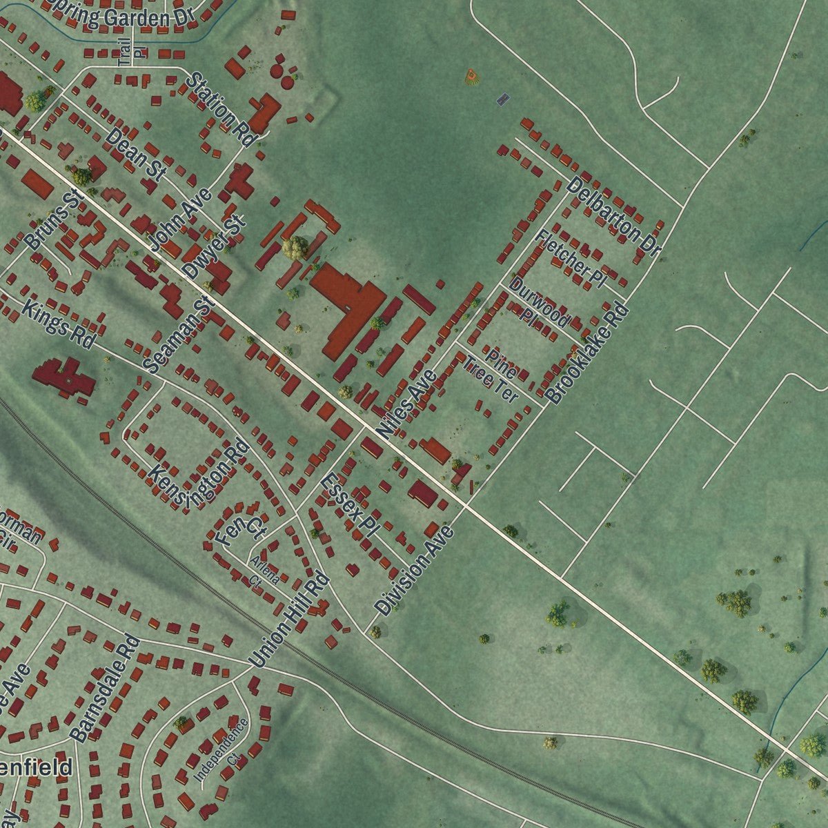 Second close-up of the map of Madison, New Jersey print showing more streets and buildings
