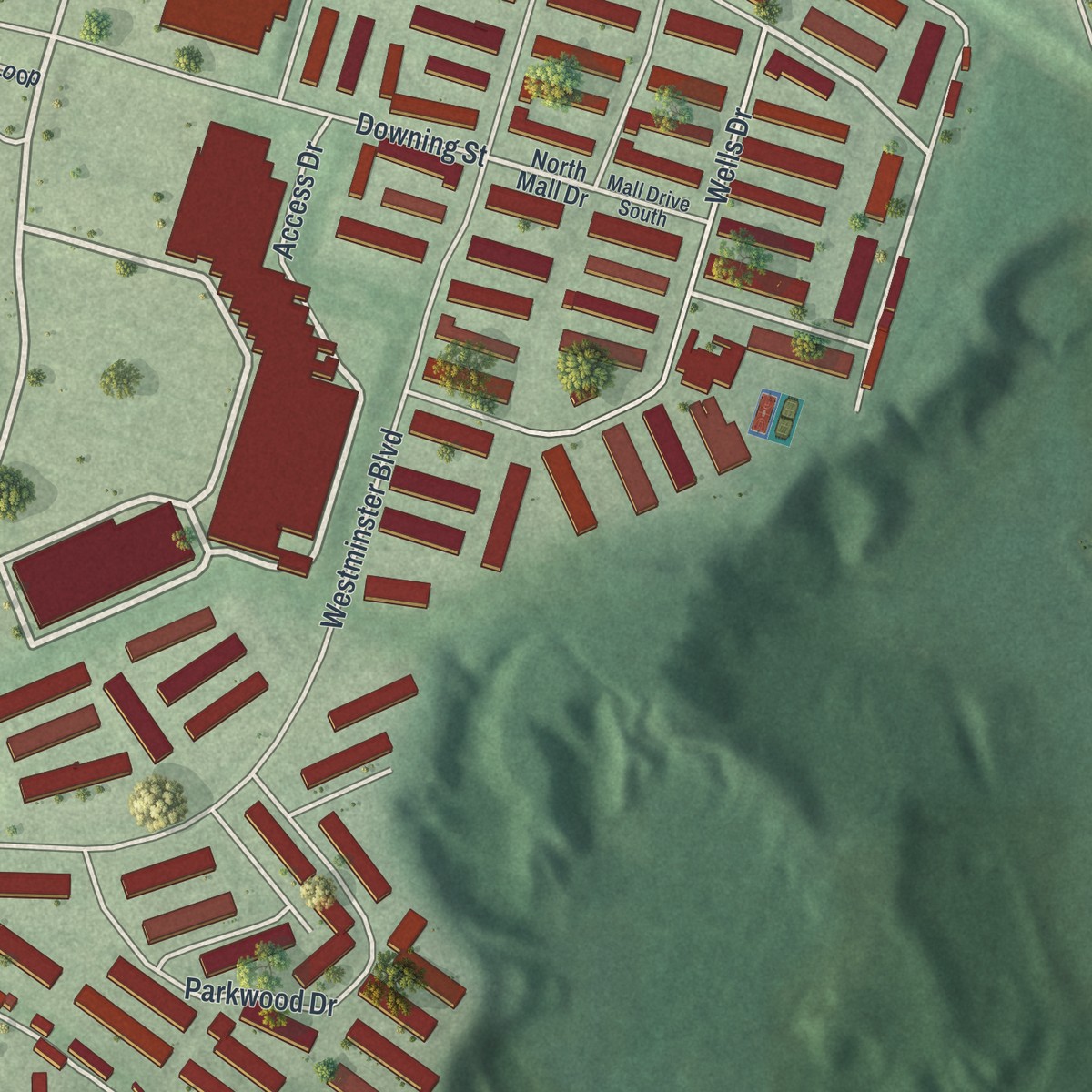 Second close-up of the map of Madison Park, New Jersey print showing more streets and buildings