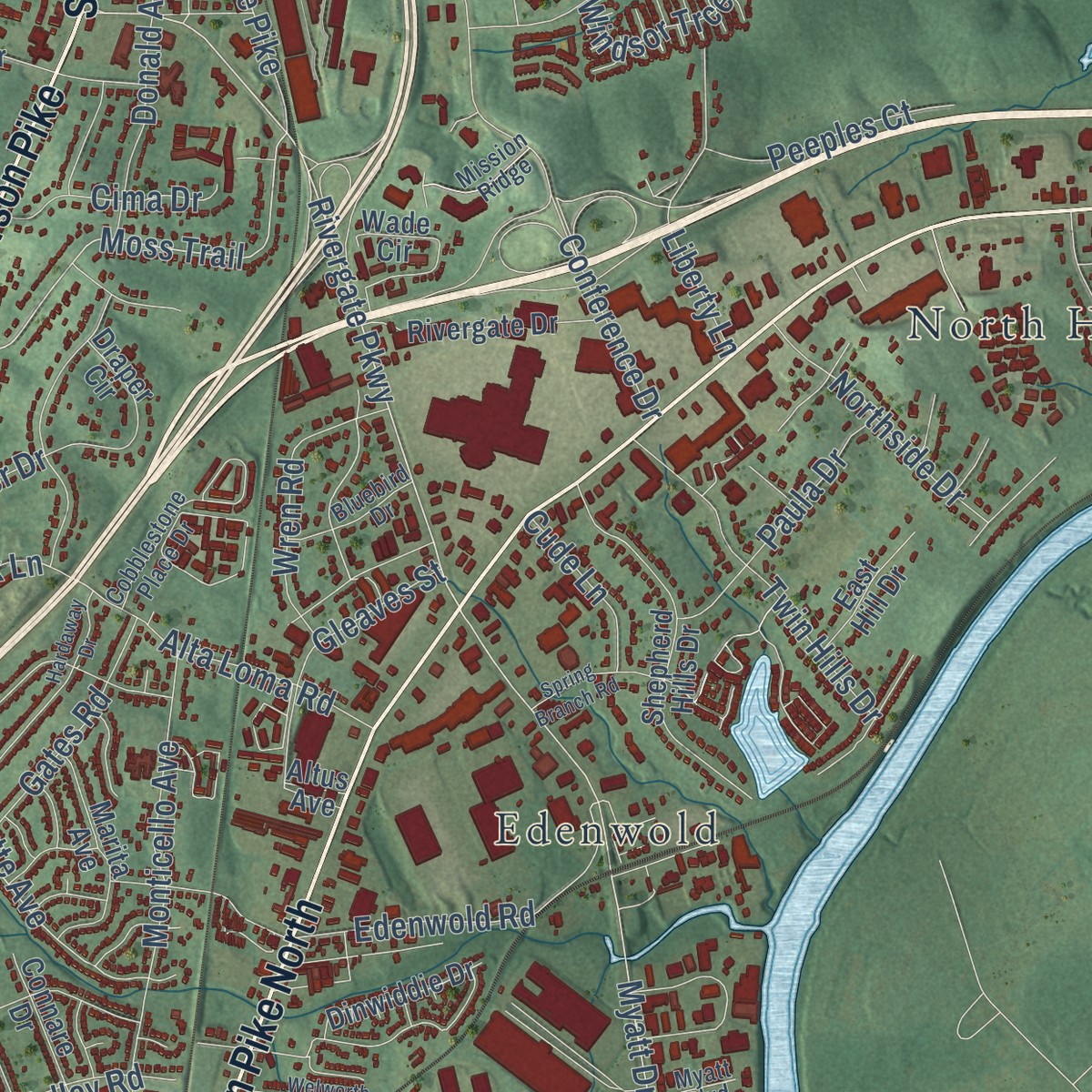 Second close-up of the map of Madison, Tennessee print showing more streets and buildings