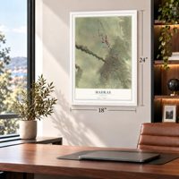 Madras, Oregon map, 18 x 24 inch print in a white frame in a home office
